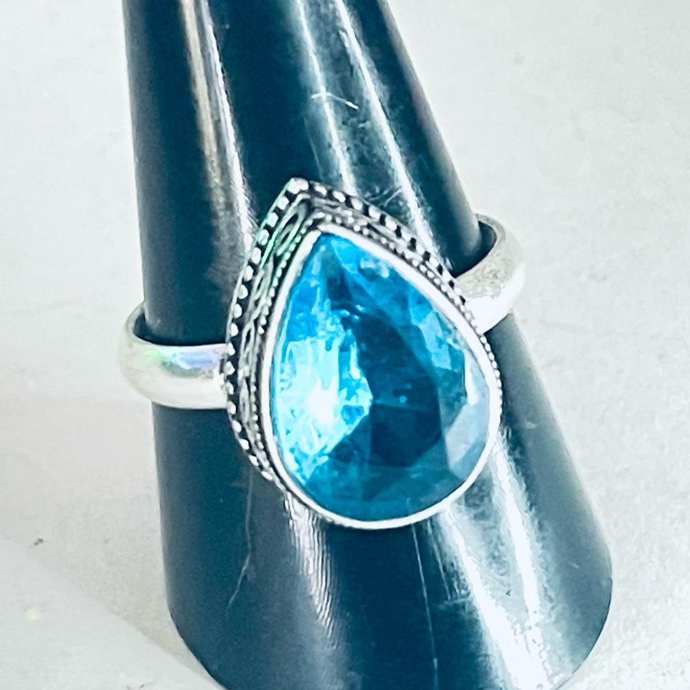 New 925 Sterling Silver London Blue Aquamarine Artisten OOAK Water Drop Ring - Picture 13 of 16